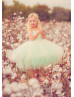 Off Shoulder Mint Tulle Ivory Lace Flower Girl Dress